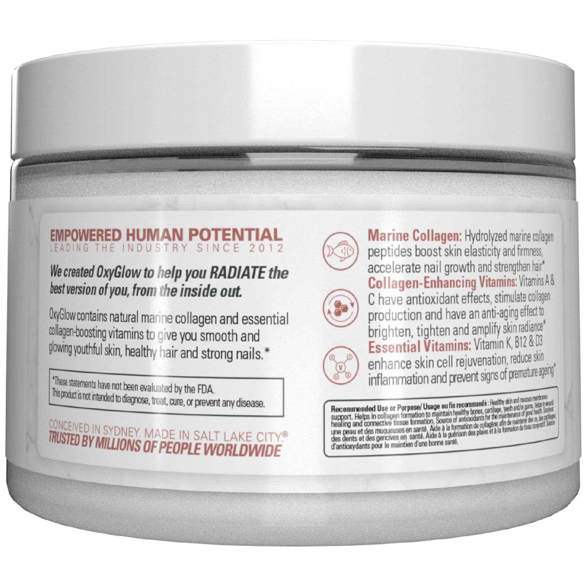 EHP Labs ambiente lifestyle con OxyGlow junto a bebida saludable