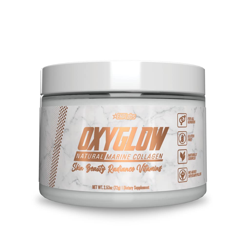 EHP Labs envase frontal de OxyGlow mostrando formato y marca