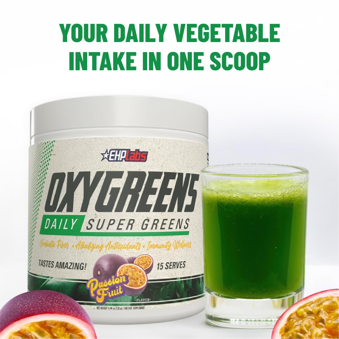 EHP Labs OxyGreens batido matutino con fruta para nutrición extra