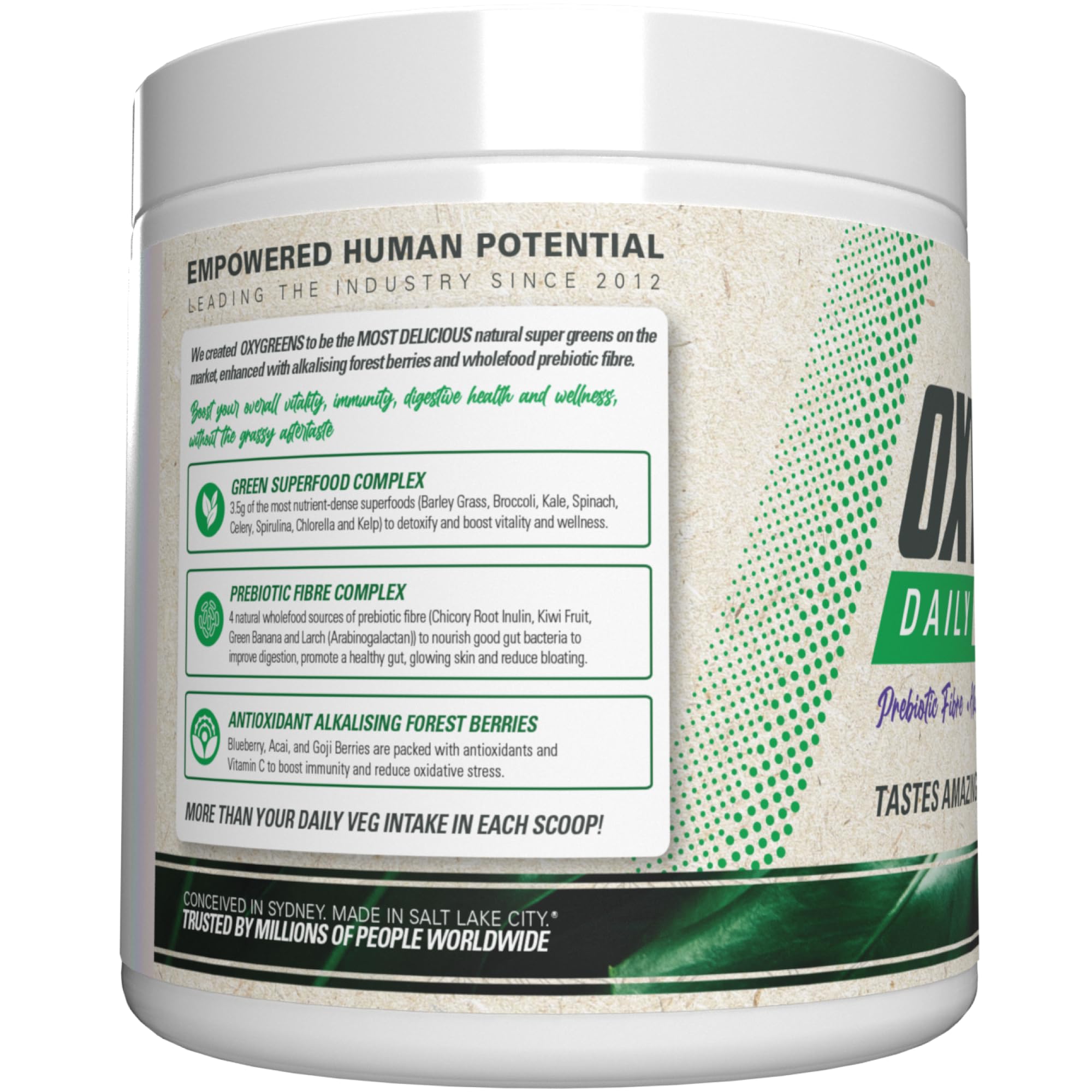 EHP Labs OxyGreens envase 15 servicios comparación de tamaño