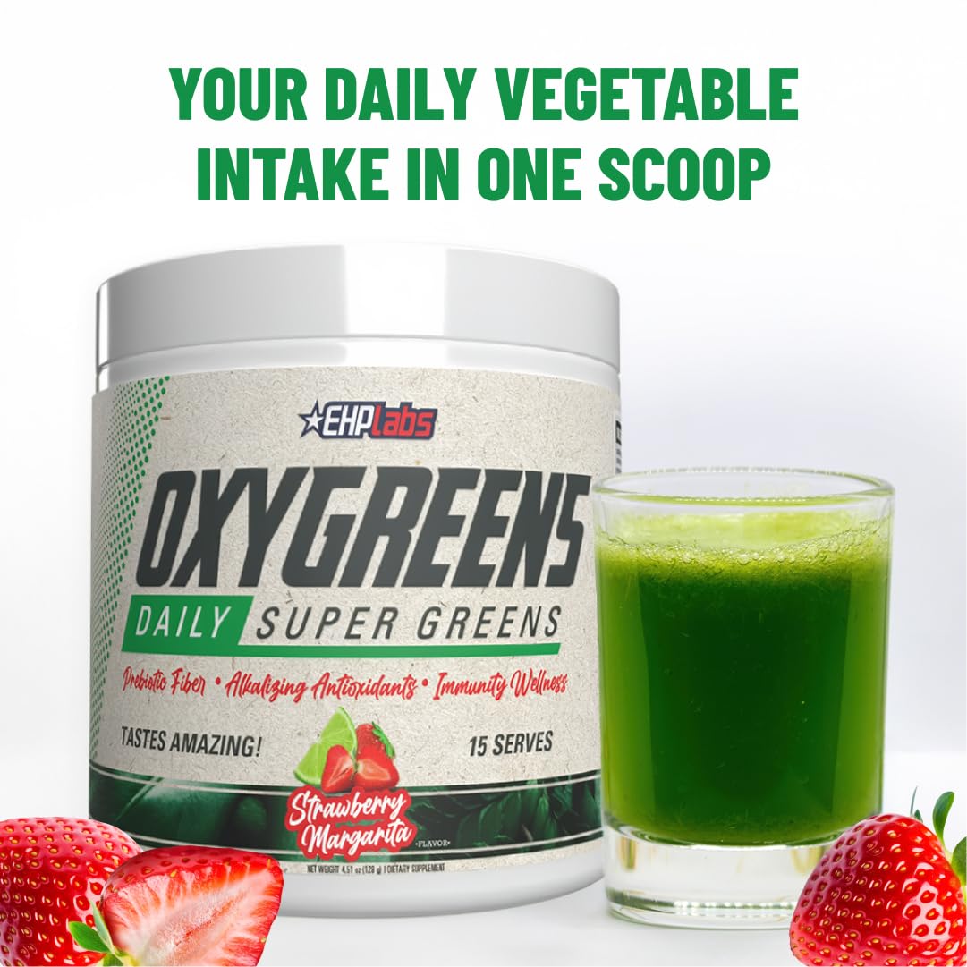 EHP Labs OxyGreens cucharita dosificadora indicando la porción práctica y controlada