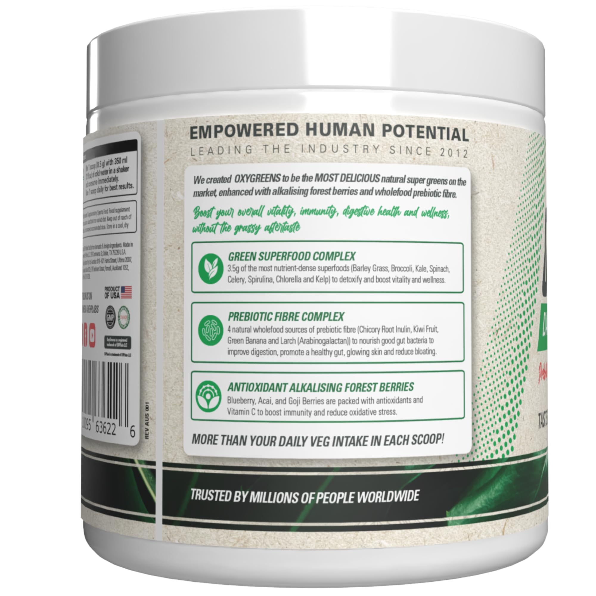 EHP Labs OxyGreens escena lifestyle desayuno ilustrando uso diario y sabor agradable