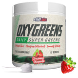 EHP Labs OxyGreens frente del envase mostrando sabor Strawberry Margarita y conveniencia