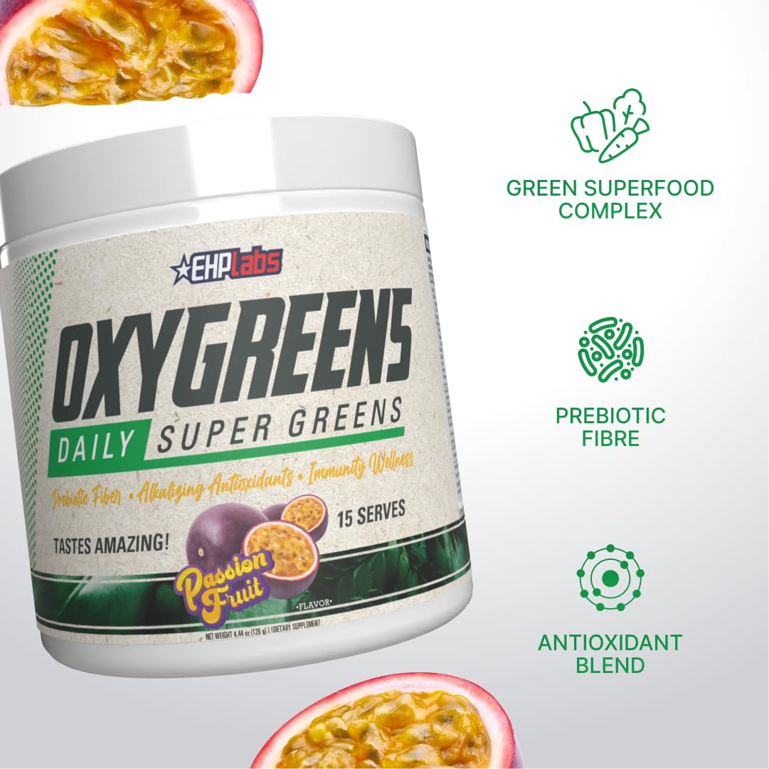 EHP Labs OxyGreens vaso mezclado con hielo listo para consumir, refrescante