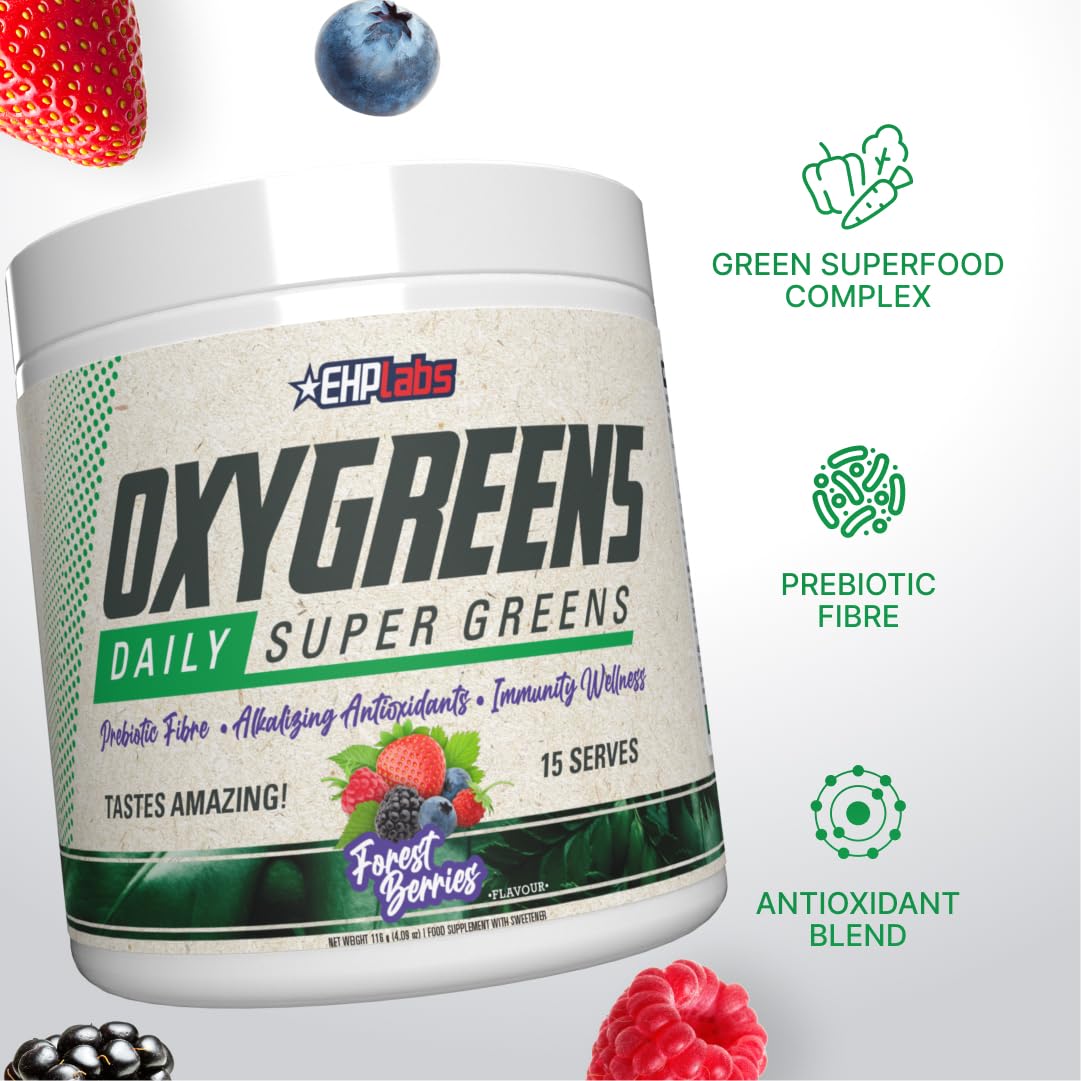 EHP Labs OxyGreens vaso mezclado forest berries sabor refrescante