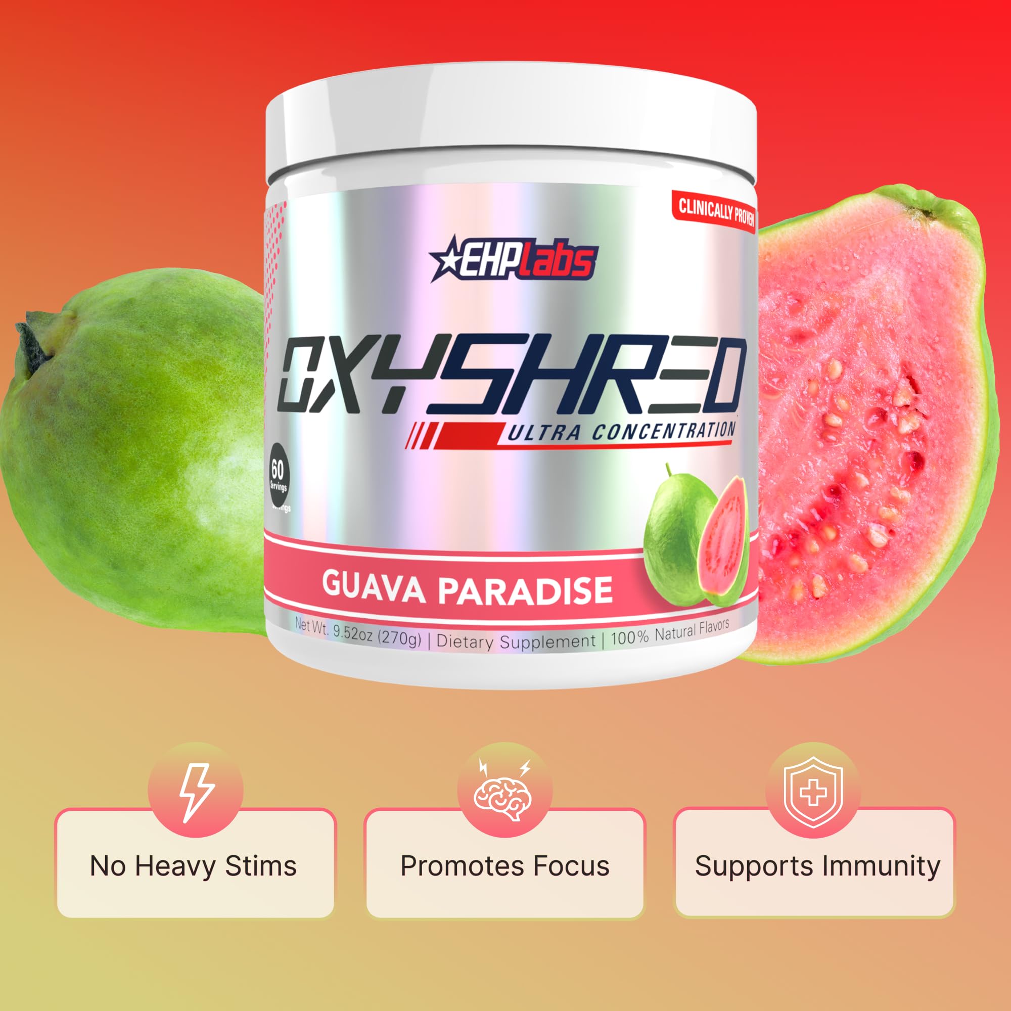 EHP Labs OxyShred bote abierto con sello y etiqueta informativa visible