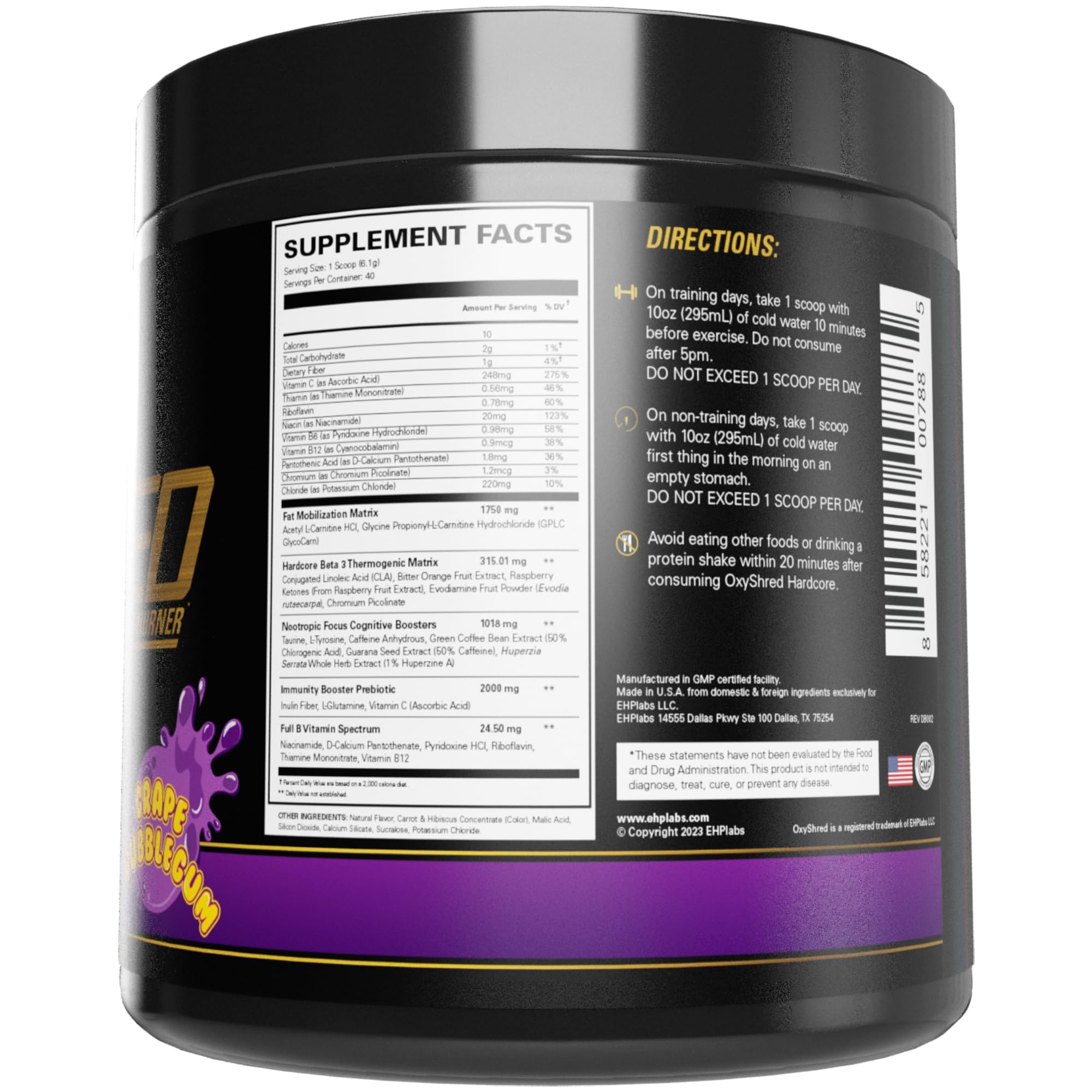 EHP Labs OxyShred en entorno de gimnasio con pesas para contexto de uso