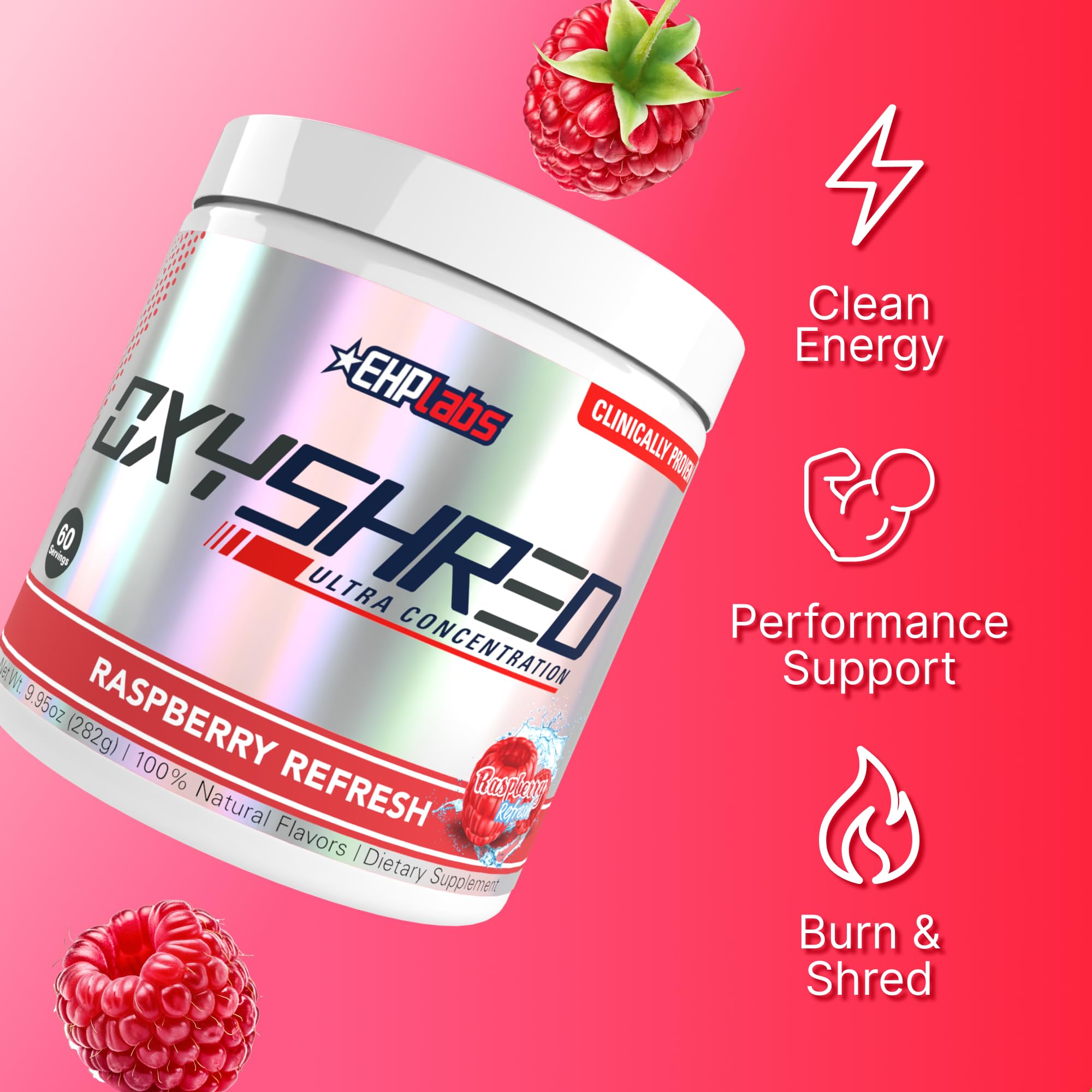 EHP Labs OxyShred mezclado en vaso, ilustrando energía rápida antes del entrenamiento
