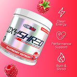 EHP Labs OxyShred mezclado en vaso, ilustrando energía rápida antes del entrenamiento