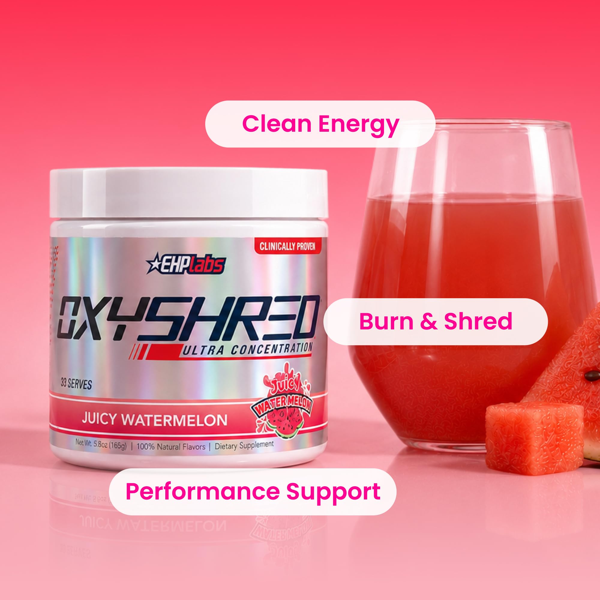 EHP Labs OxyShred bebida en vaso preparada para un impulso antes del entrenamiento