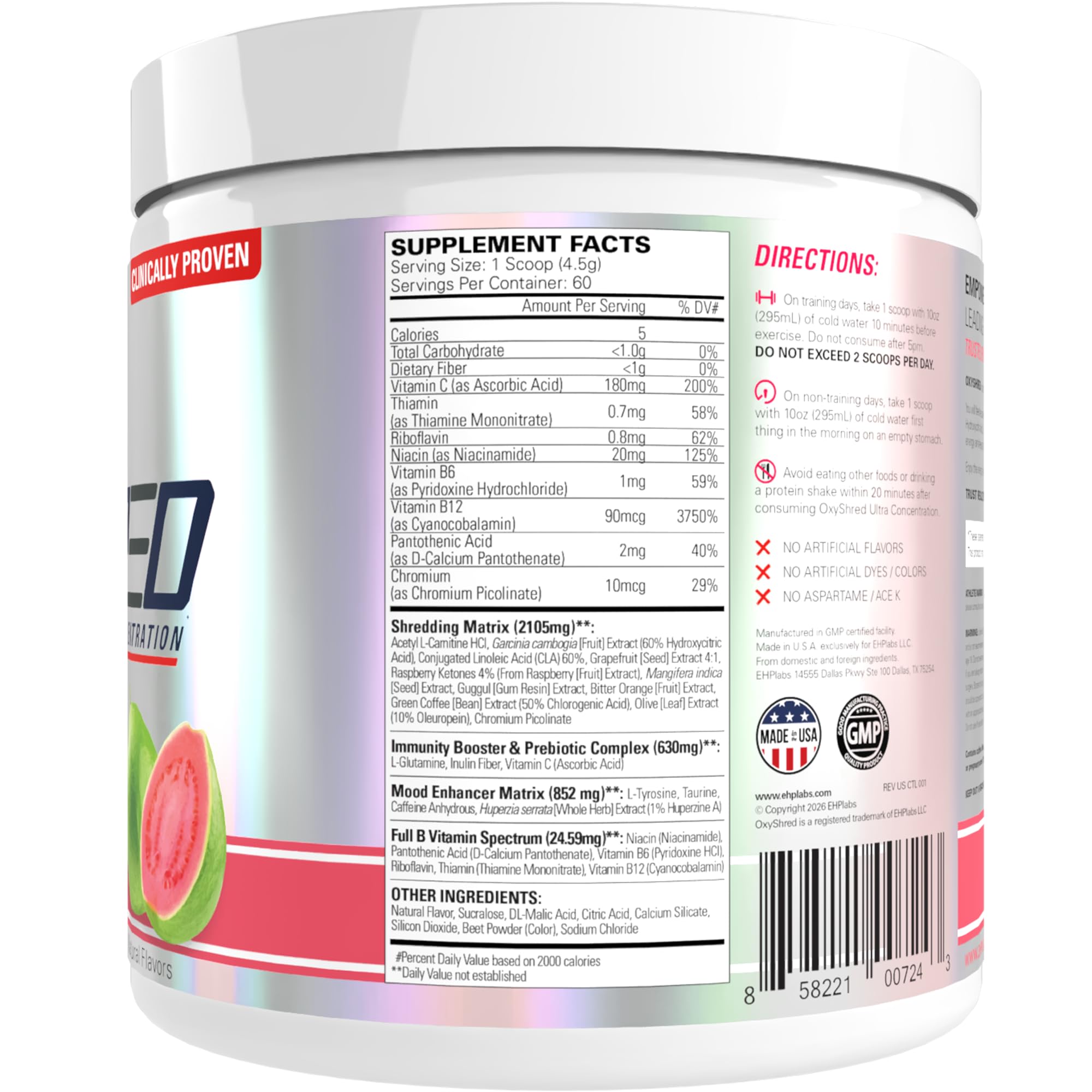 EHP Labs OxyShred vaso en ambiente tropical sugerente de sabor Guava