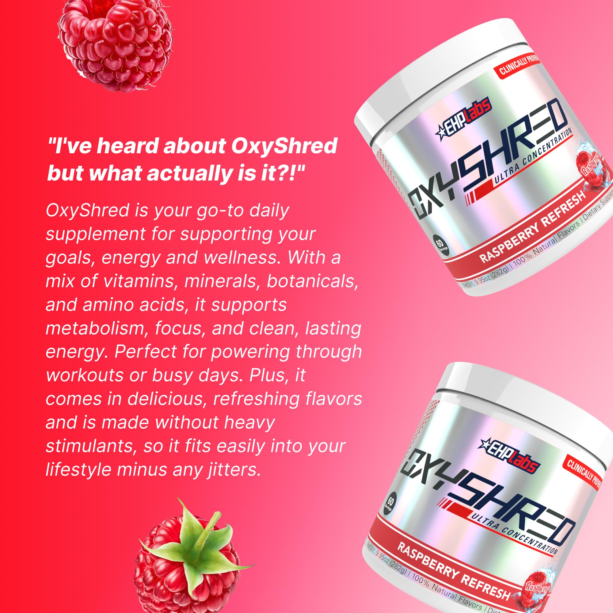 EHP Labs OxyShred etiqueta con lista de ingredientes para transparencia y calidad