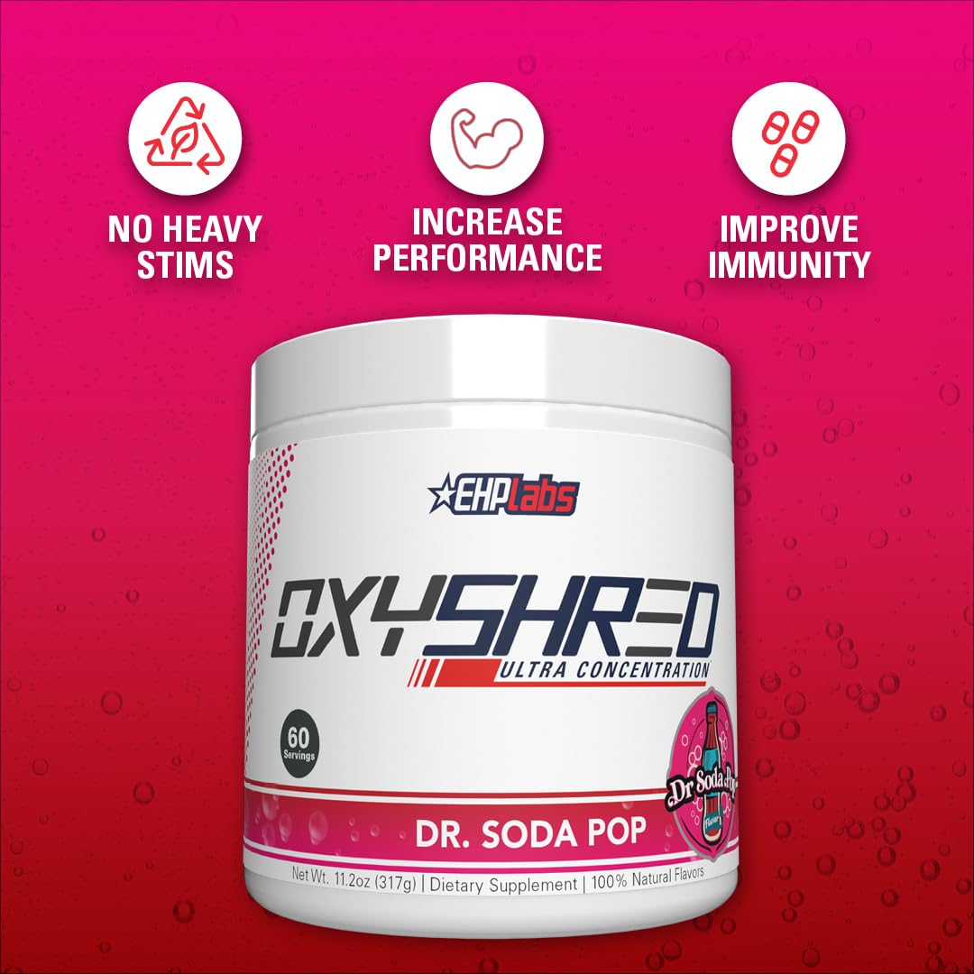 EHP Labs OxyShred etiqueta de ingredientes resaltando apoyo metabólico y recuperación