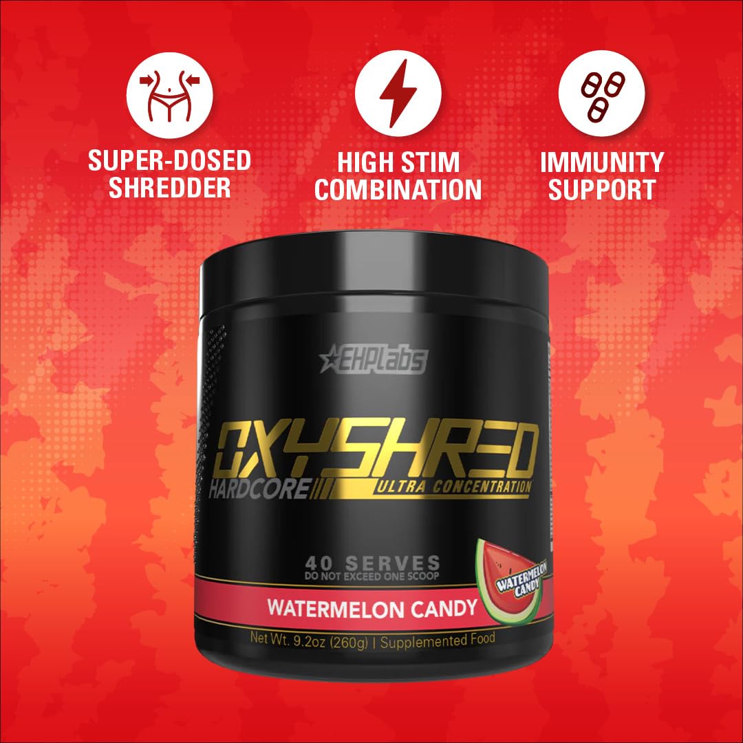 Detalle de la etiqueta nutricional de EHP Labs OxyShred con información de ingredientes