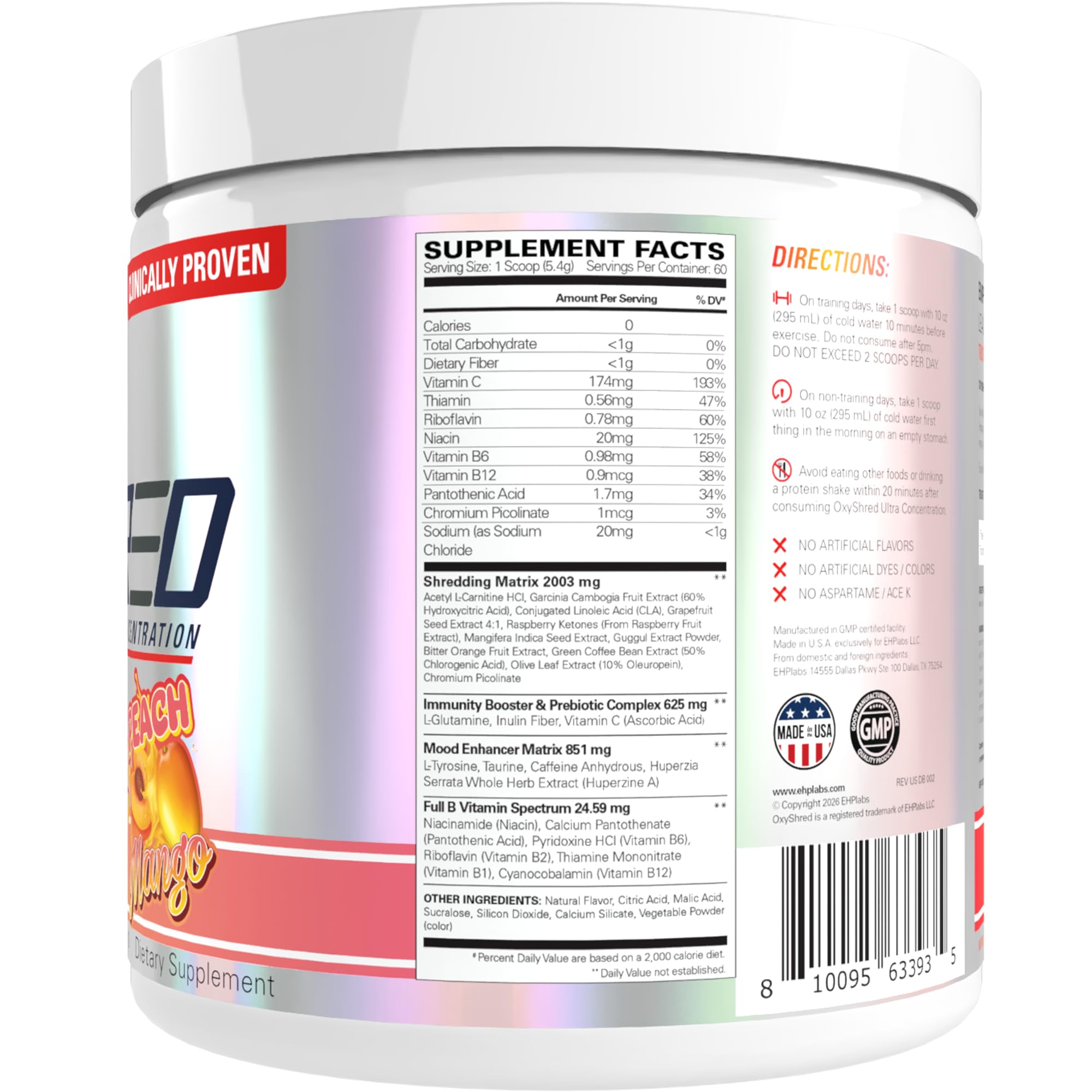 Etiqueta nutricional de EHP Labs OxyShred, información clara y trazabilidad