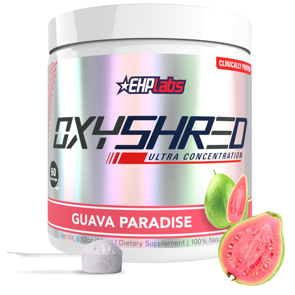 EHP Labs OxyShred frente del envase mostrando diseño y dosis clara
