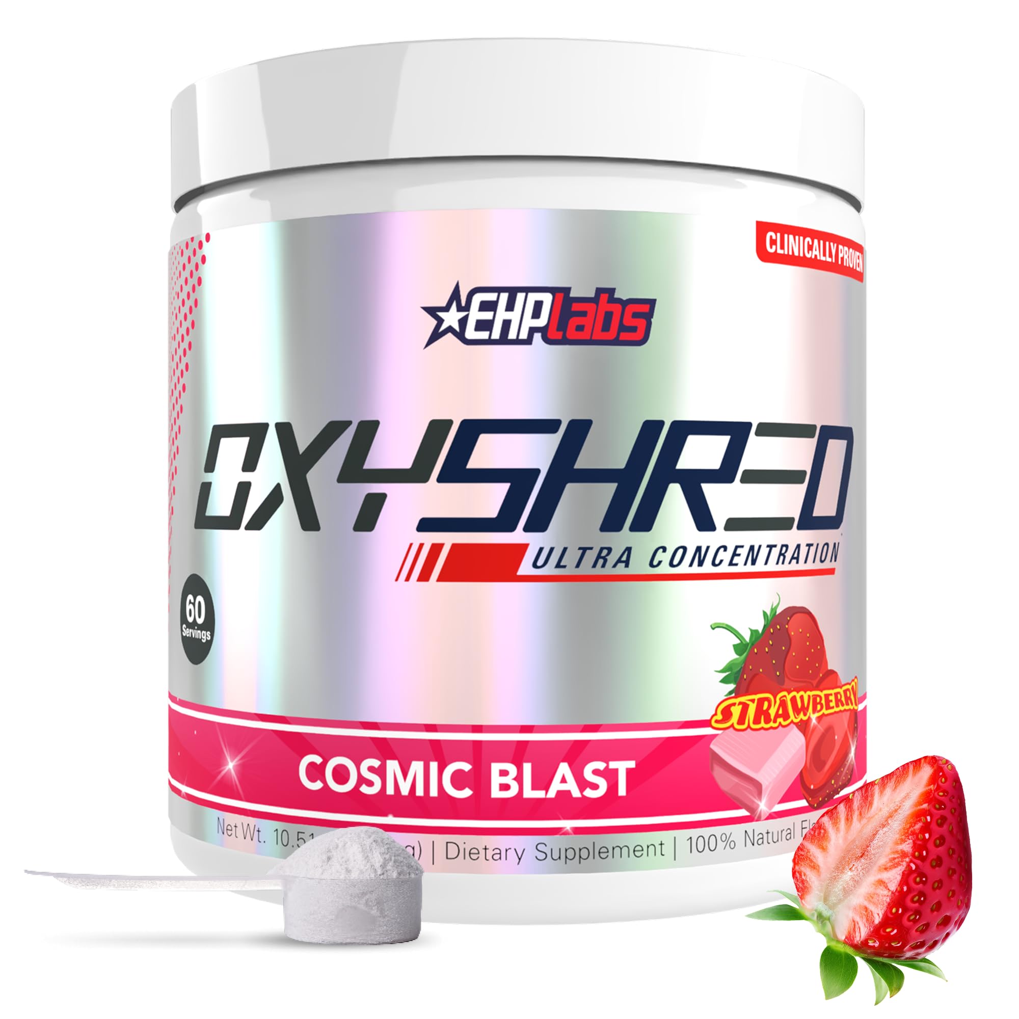 EHP Labs OxyShred frente del envase mostrando presentación y beneficio energético
