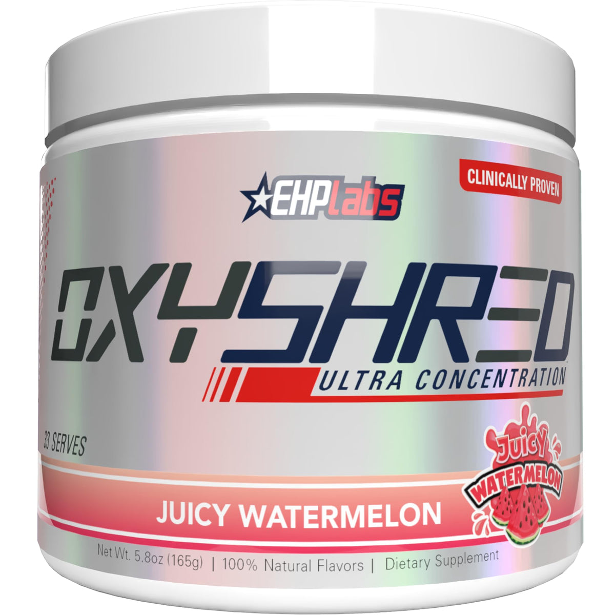 EHP Labs OxyShred frontal muestra el envase y su energía preentreno
