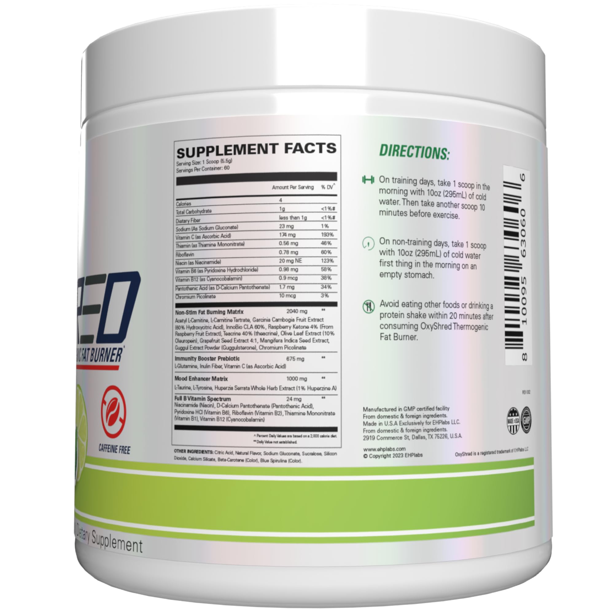 Cucharas con ingredientes clave de EHP Labs OxyShred, visual de fórmulas para energía no estimulante