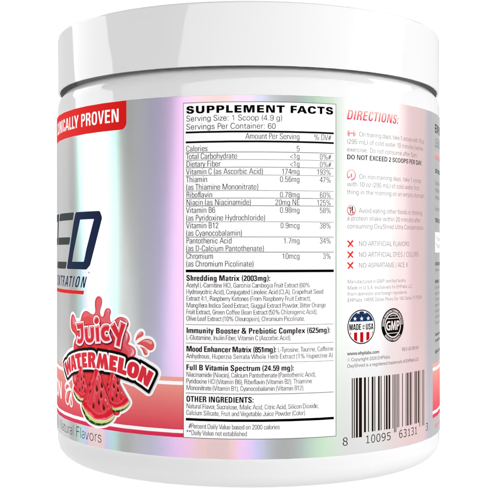 EHP Labs OxyShred lata abierta y cuchara para medidas precisas y uso fácil
