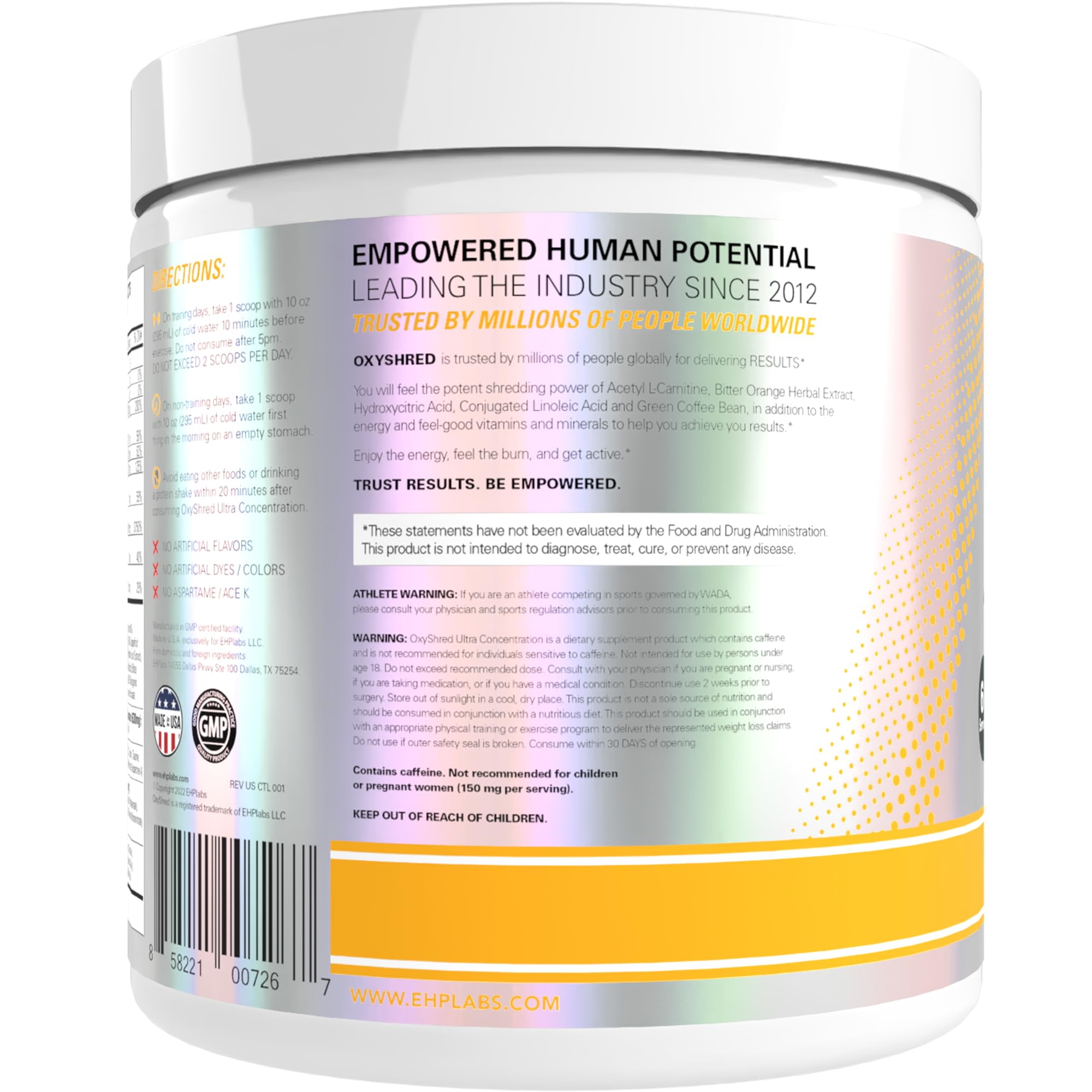 EHP Labs OxyShred en mesa de desayuno como suplemento de estilo de vida