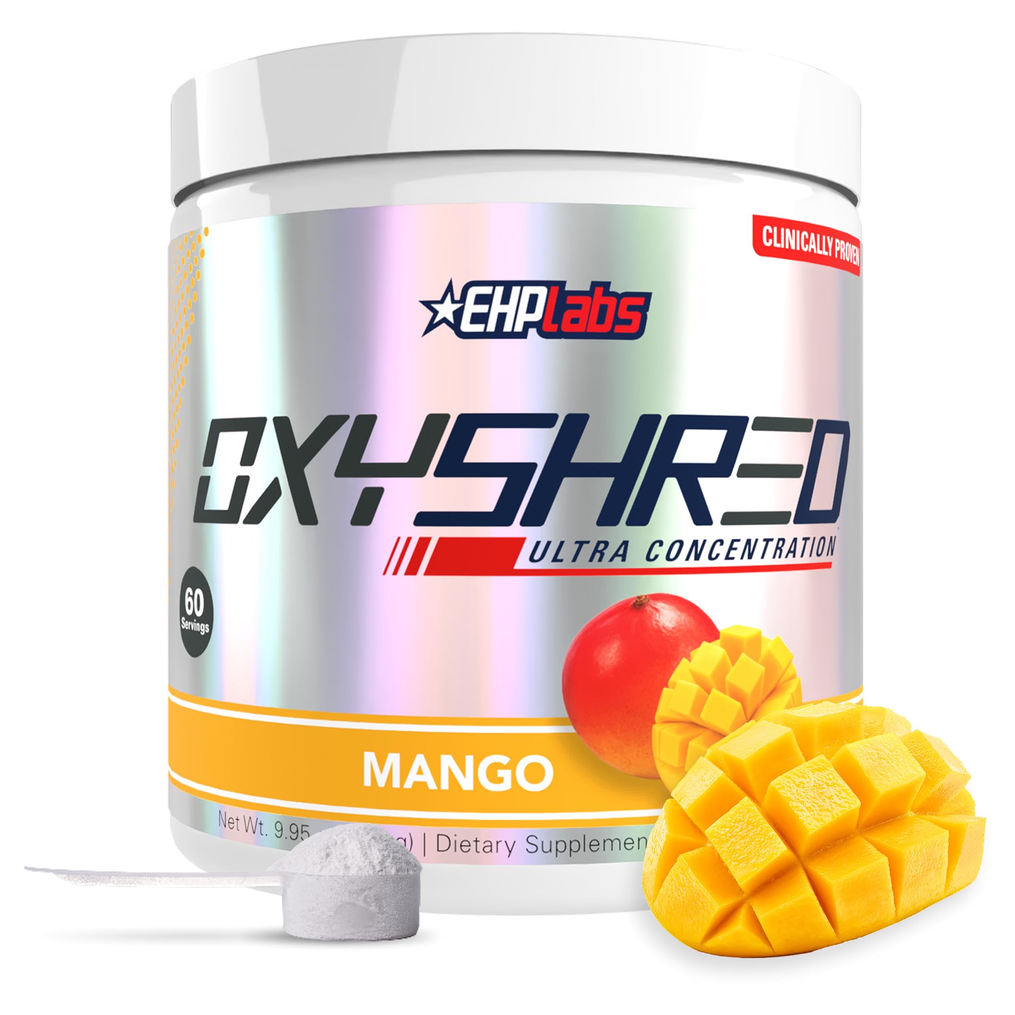 EHP Labs OxyShred mango vista frontal con diseño atractivo y confianza