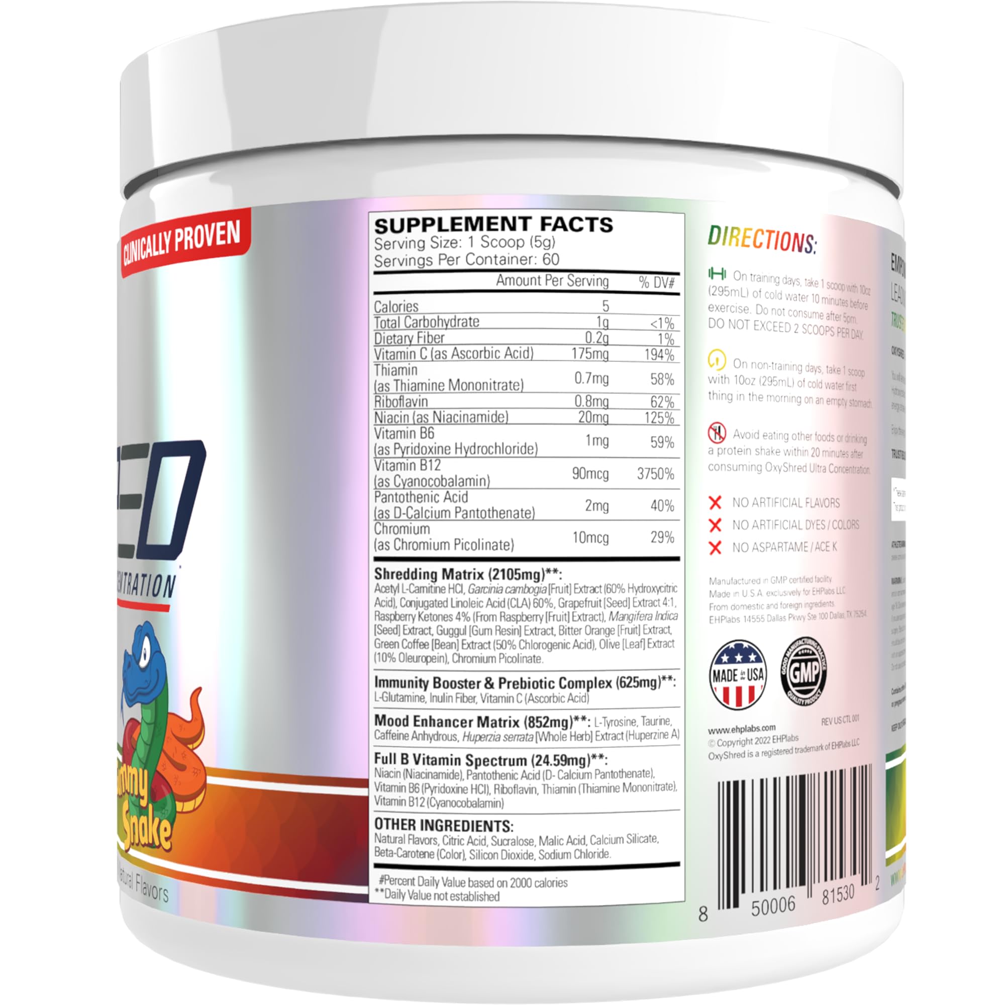 EHP Labs OxyShred sabor Gummy Snake servido en vaso para toma agradable
