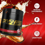 Cuchara con polvo OxyShred EHP Labs lista para preparar y ofrecer energía intensa