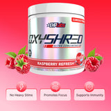 EHP Labs OxyShred junto a toalla y pesa, representando preparación para ejercicio
