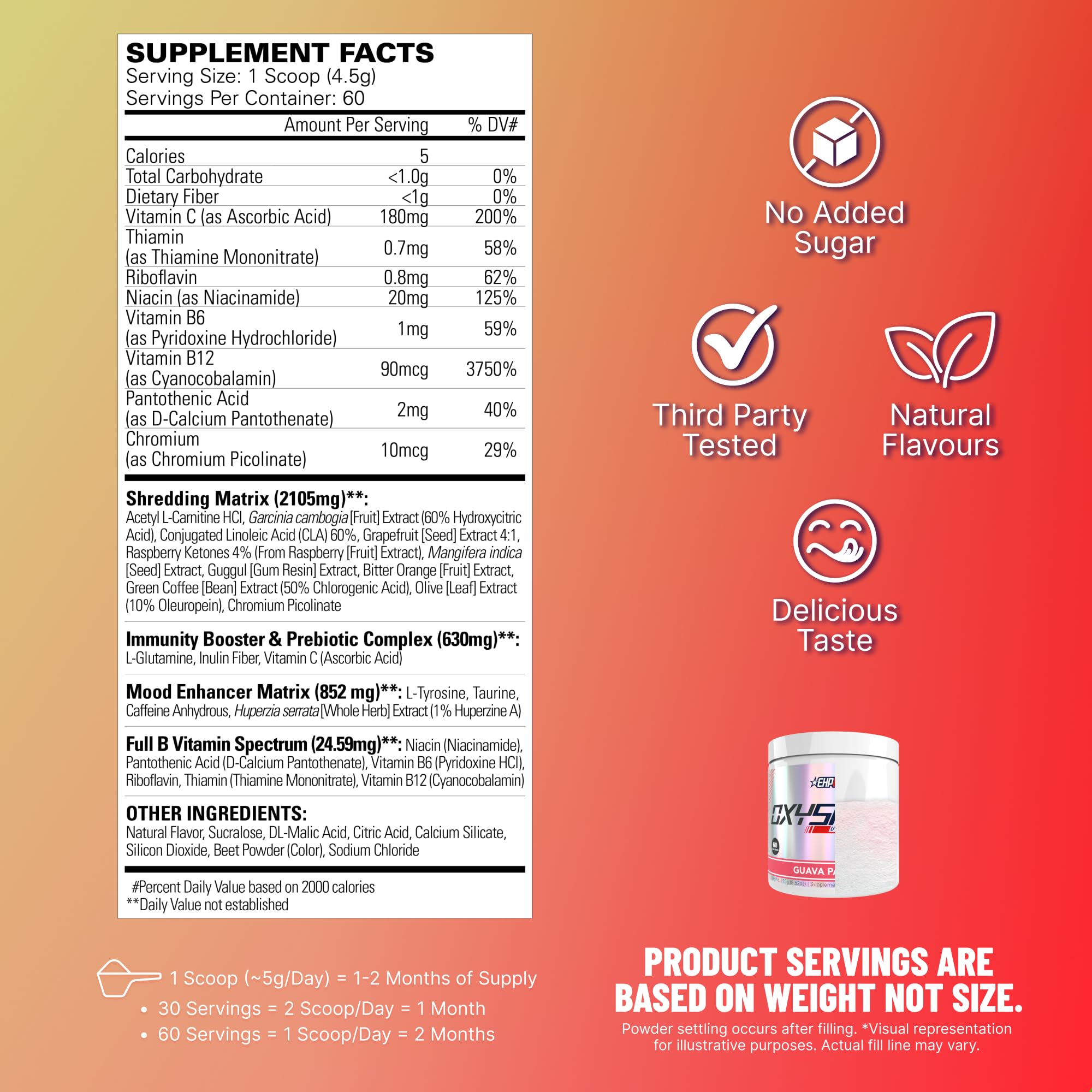 EHP Labs OxyShred polvo textura fina, mezcla fácil y solubilidad rápida
