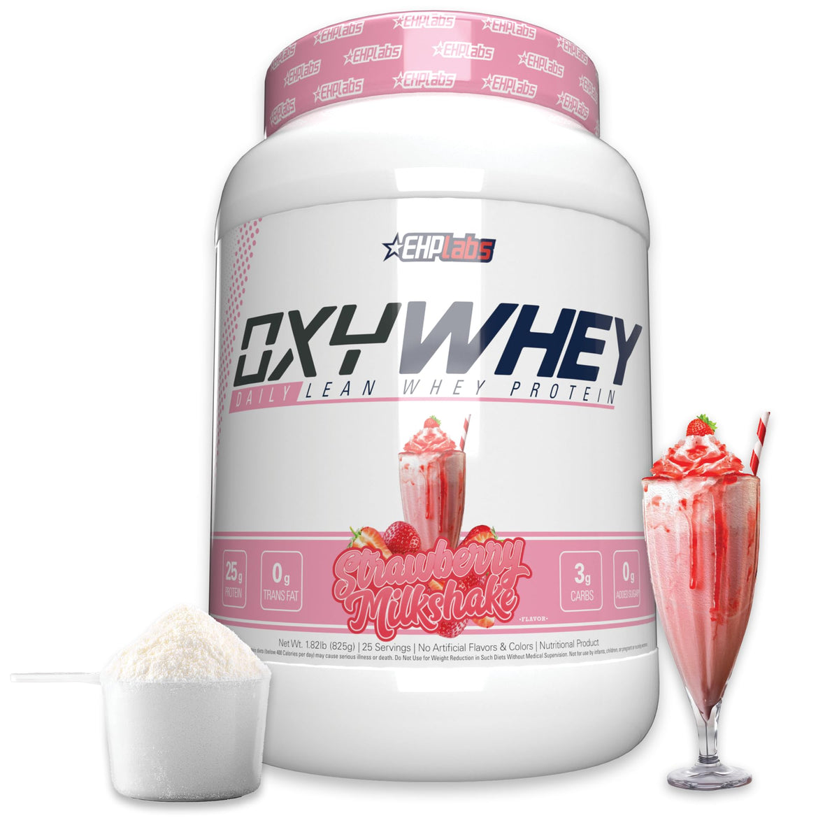 EHP Labs OxyWhey frente del envase mostrando etiqueta y beneficio alto en proteína