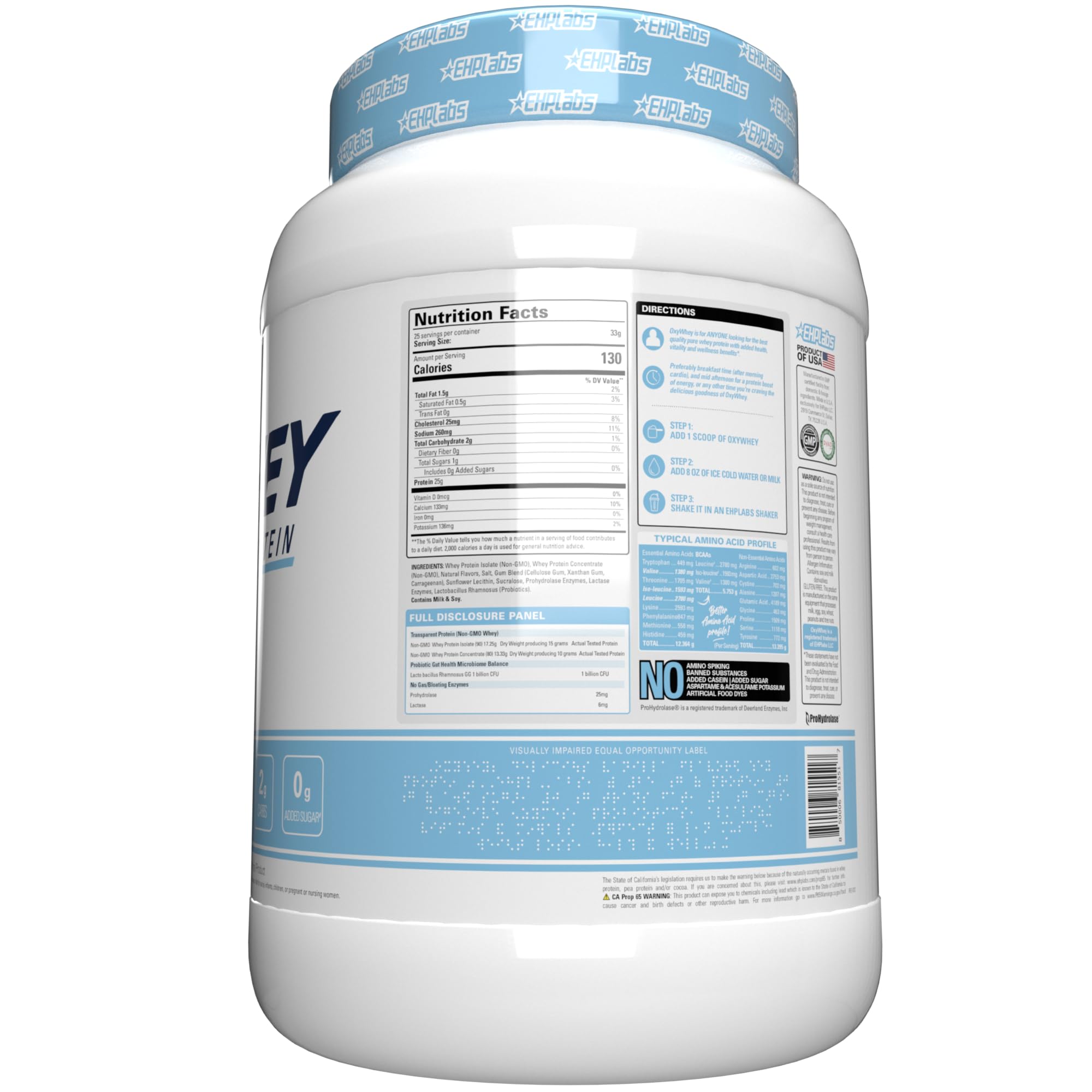 EHP Labs ingredientes clave OxyWhey con probióticos y enzimas para mejor digestión