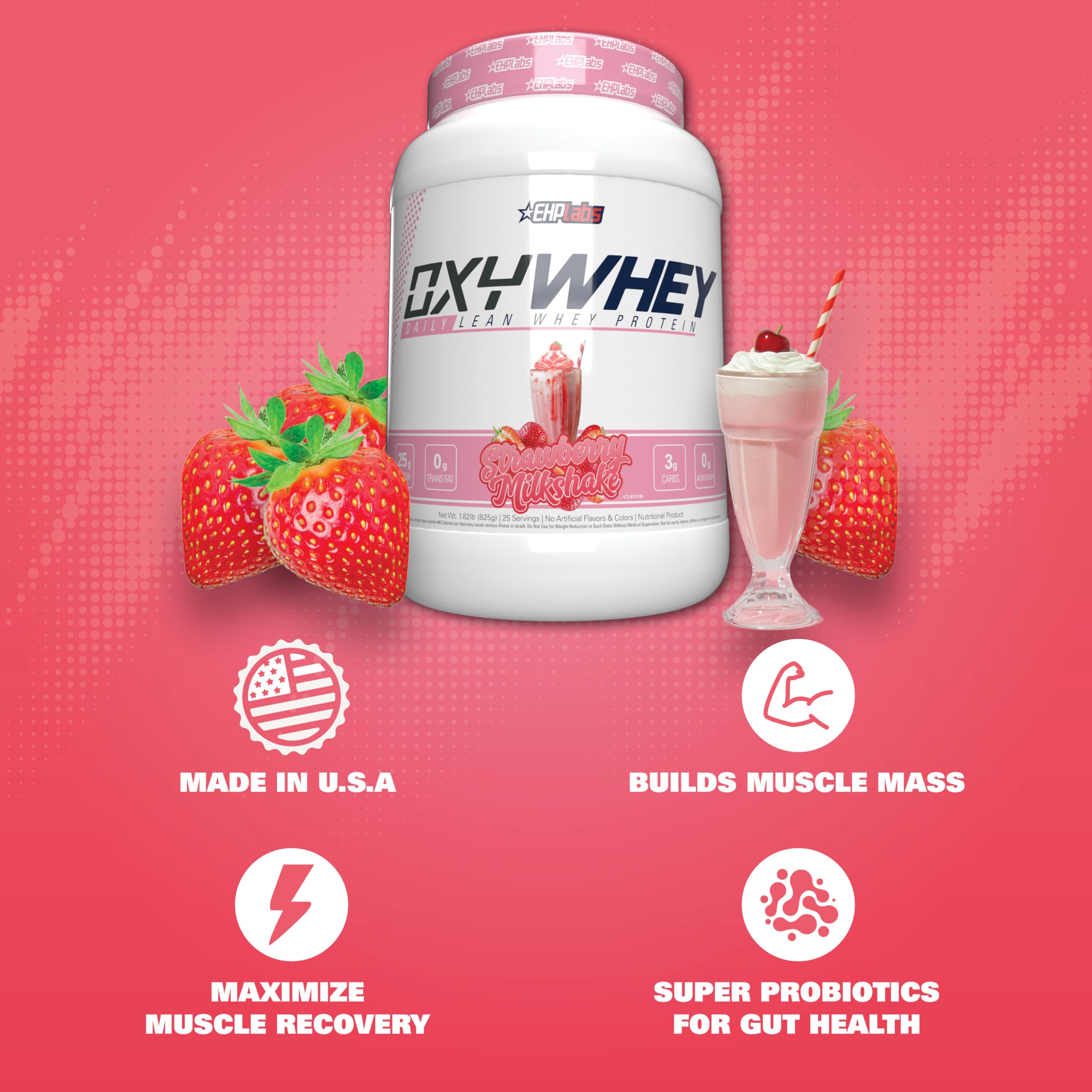 EHP Labs OxyWhey textura cercana que muestra polvos finos y fácil disolución