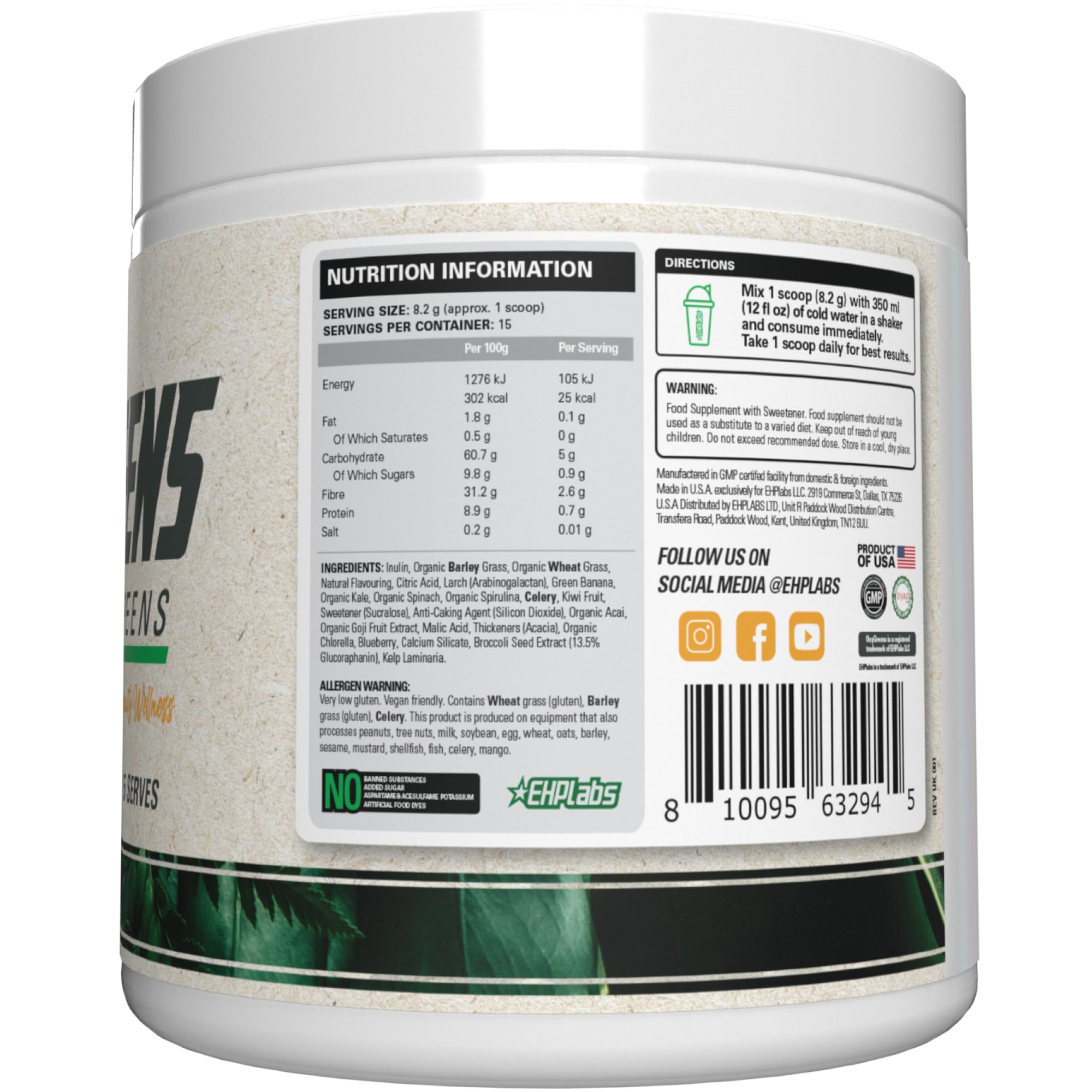 EHP Labs OxyGreens servidos preparados, muestra conveniencia y presentación