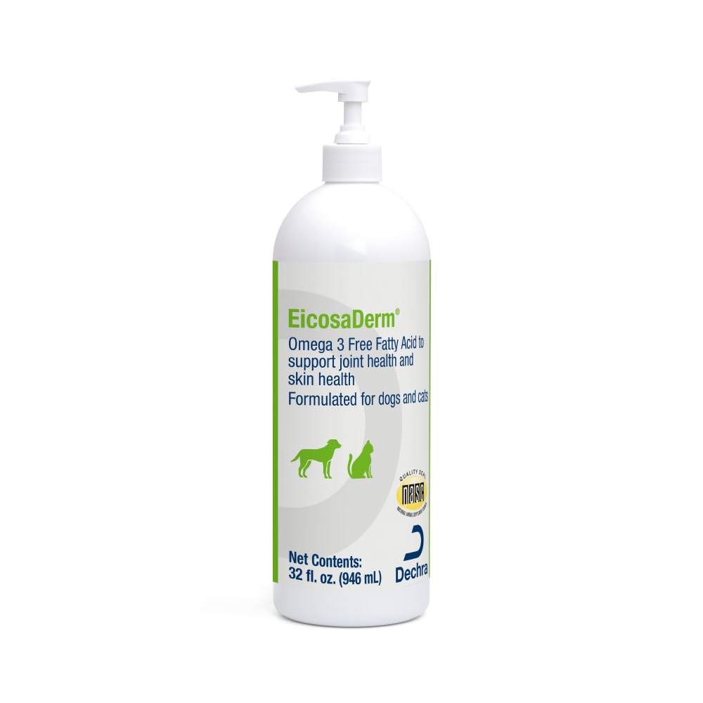 EicosaDerm frasco frontal 32 oz mostrando etiqueta y tamaño práctico