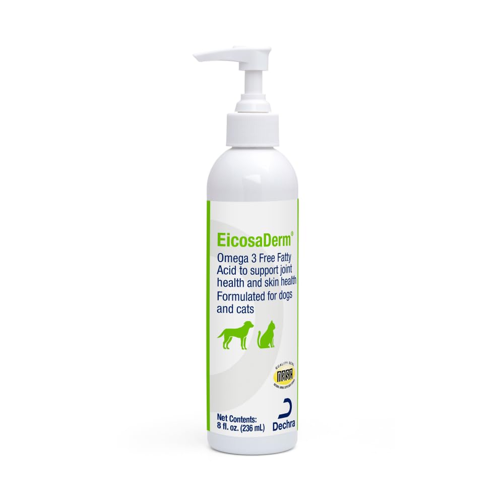 EicosaDerm frasco frontal 8 oz mostrando etiqueta y beneficio de piel saludable