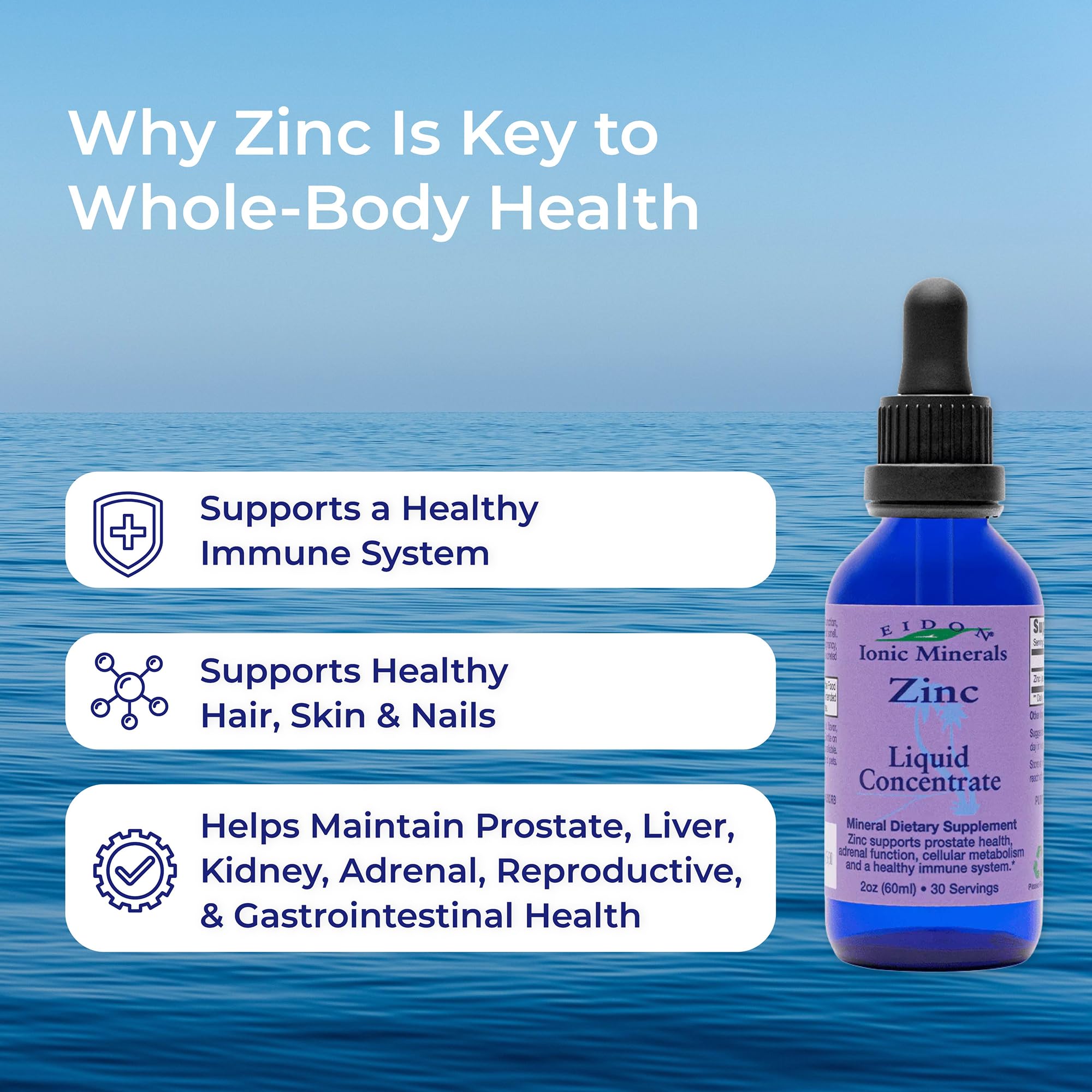 Eidon Ionic Minerals frasco 2 oz frente a mano para comparar tamaño práctico