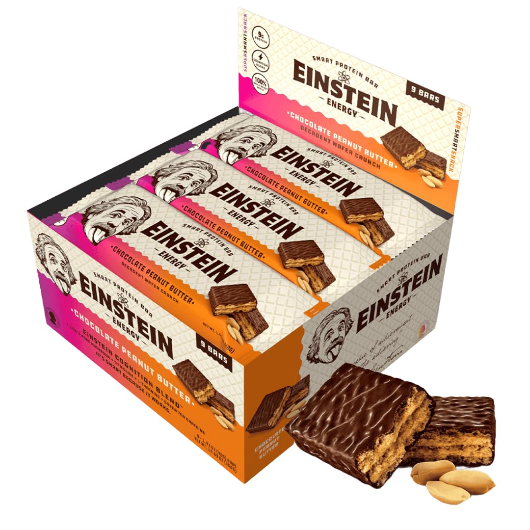 Einstein Energy detalle de chocolate y mantequilla de maní, sabor indulgente