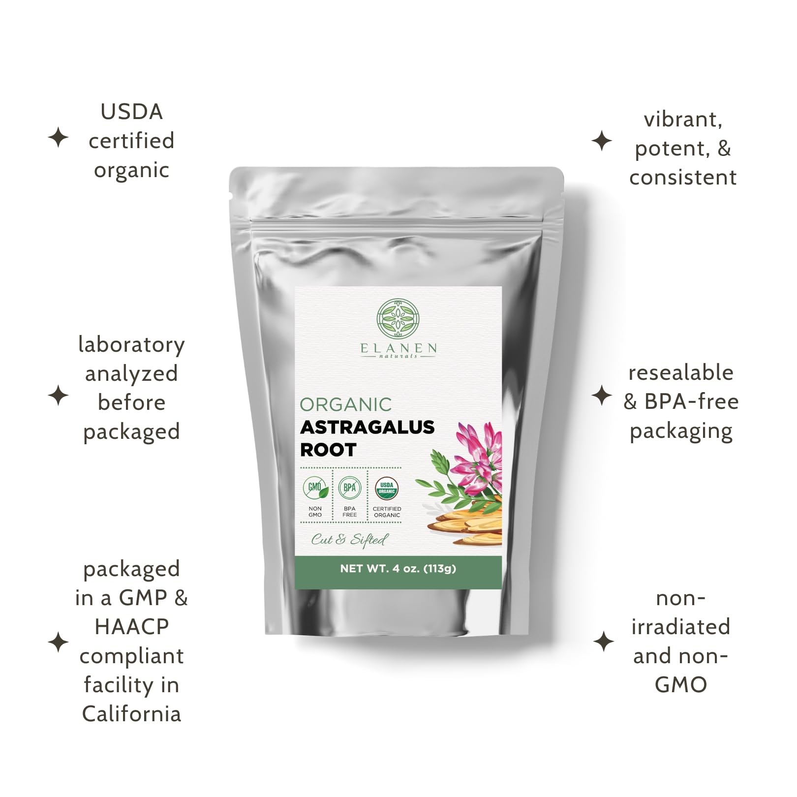 Taza de té preparada con astrágalo Elanen Naturals lista para consumir