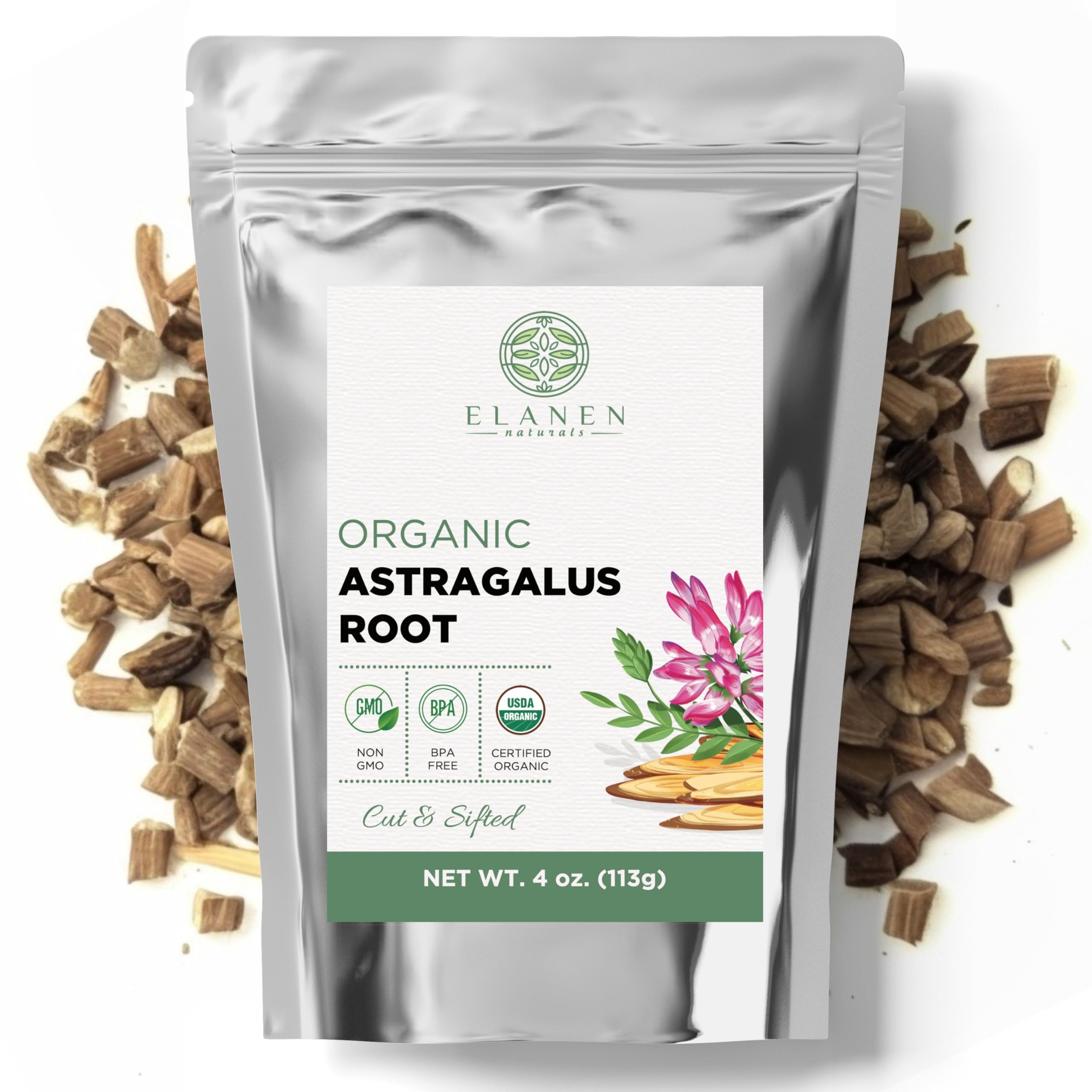 Elanen Naturals paquete frontal de astrágalo orgánico mostrando presentación segura