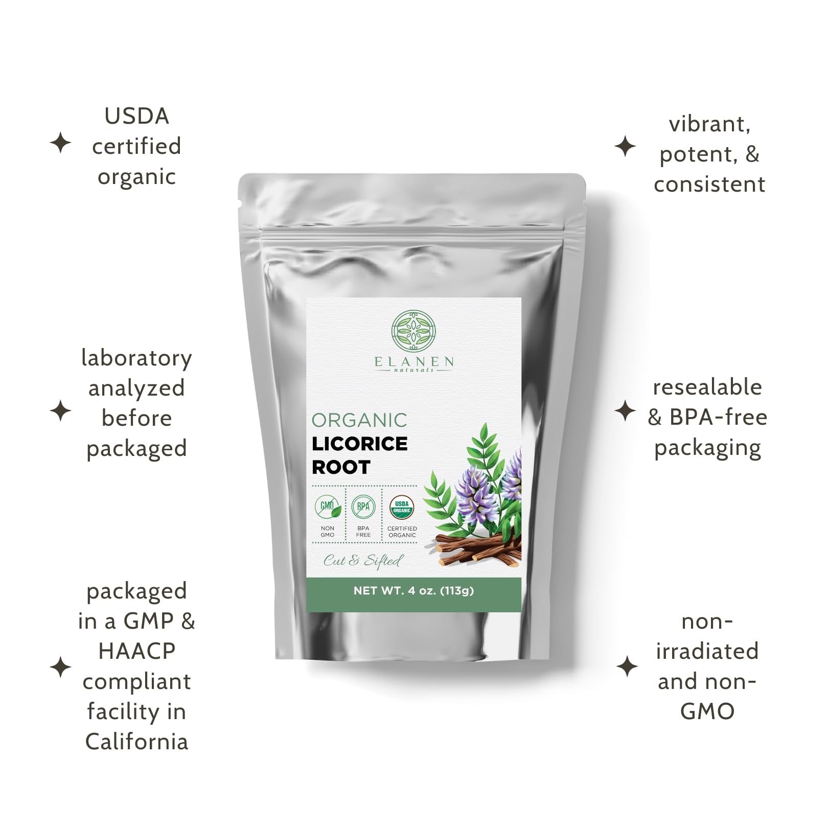 Elanen Naturals frasco de macerado en aceite con raíz de regaliz, uso para tópicos