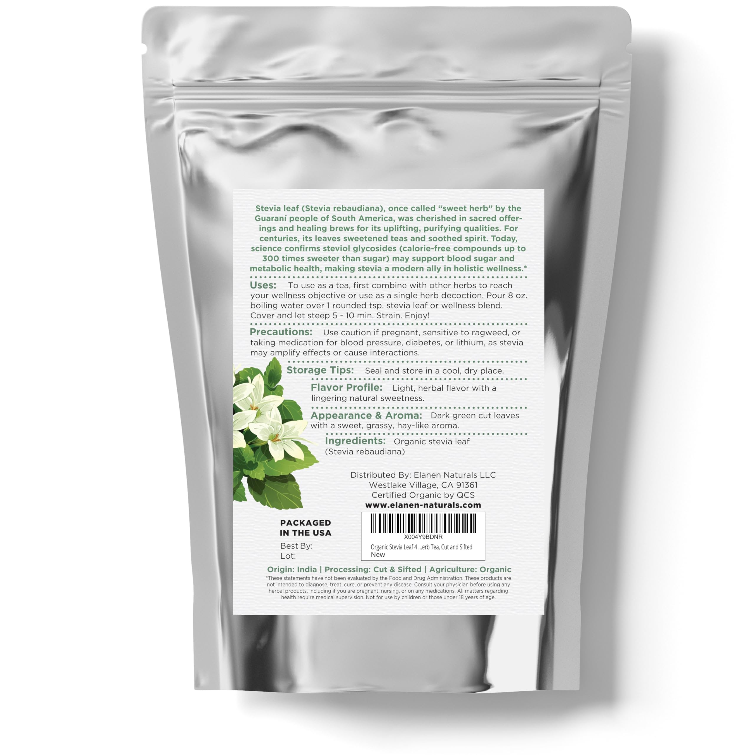 Elanen Naturals hojas durante tamizado ilustrando limpieza y pureza