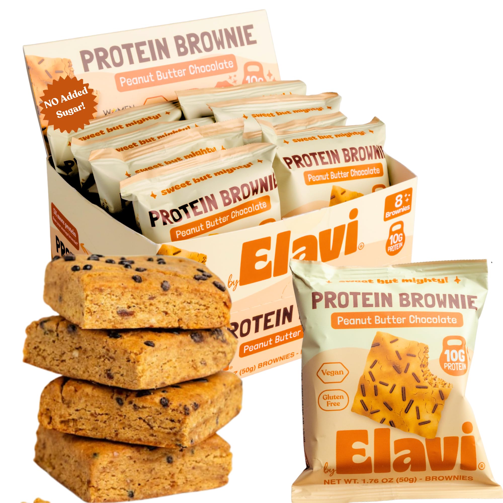 ELAVI brownie pack frontal mostrando caja de 8 unidades, conveniente para llevar