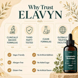 ELAVYN etiqueta con ingredientes naturales y ventaja de fórmula sin OGM