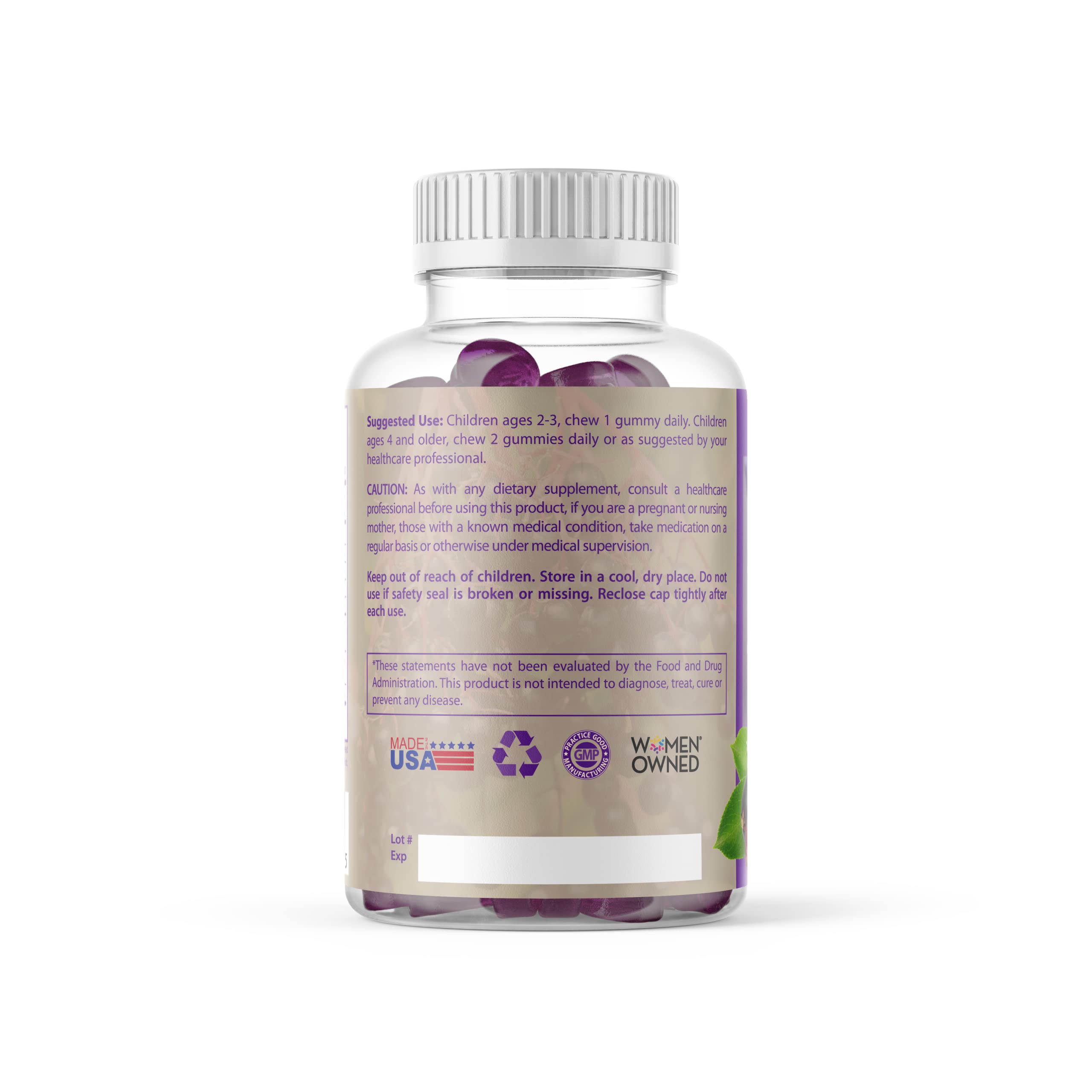 Elderberry Queen etiqueta nutricional legible mostrando vitaminas y zinc