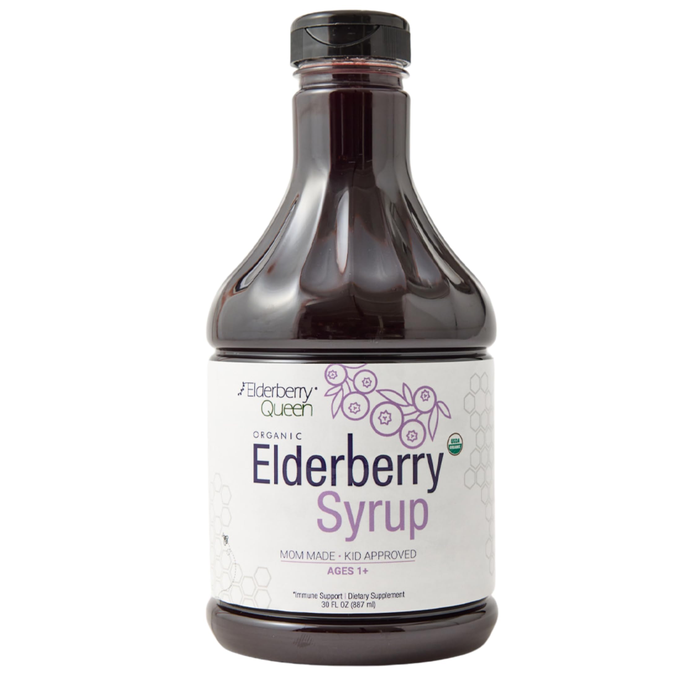 Elderberry Queen envase frontal mostrando diseño y volumen, confianza familiar
