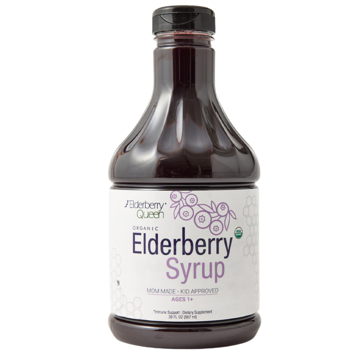 Elderberry Queen envase frontal mostrando diseño y volumen, confianza familiar