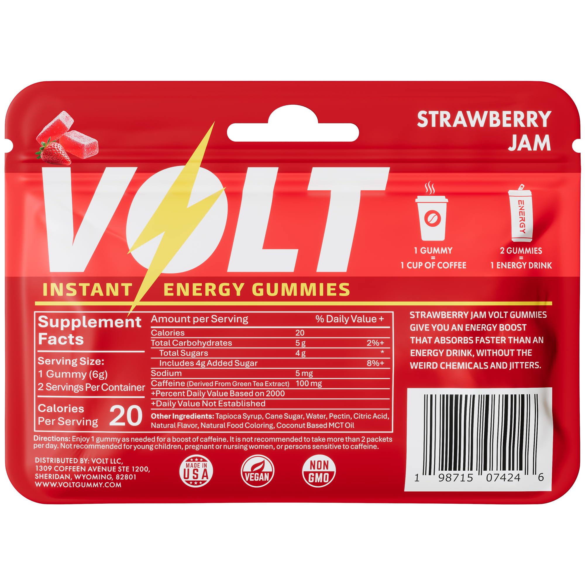 Gomita Volt en primer plano mostrando textura y color, Eldurvael ofrece energía rápida