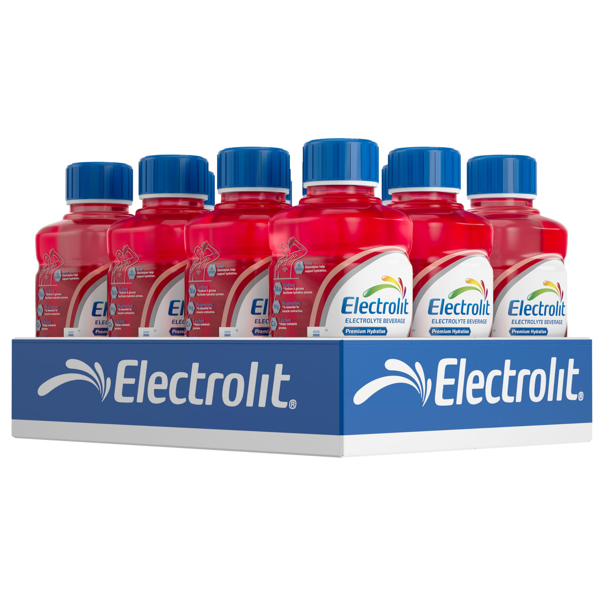 Electrolit fresa vista frontal de la botella mostrando volumen y marca para hidratación rápida