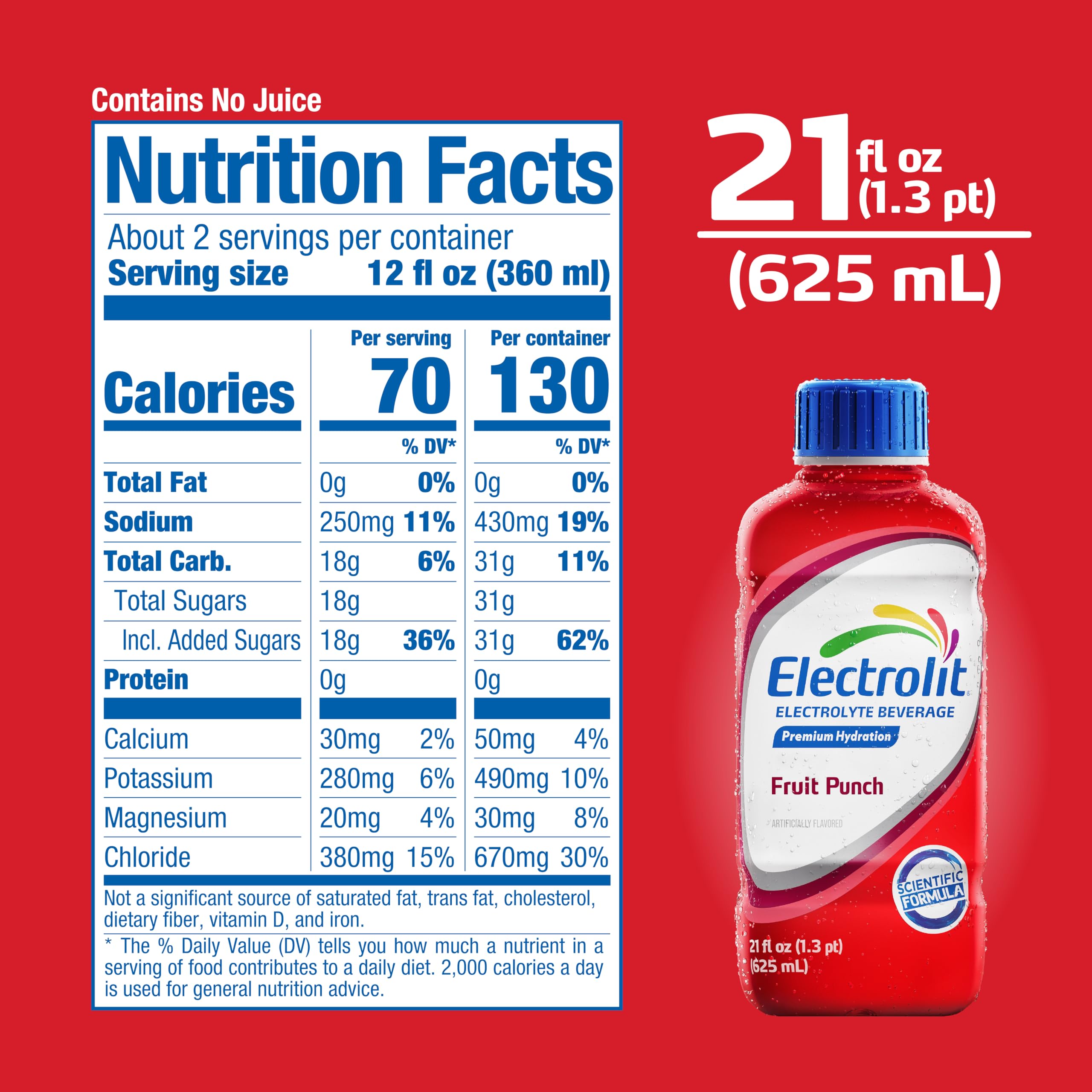 Botella Electrolit junto a una regla para comparar tamaño y capacidad 21 fl oz